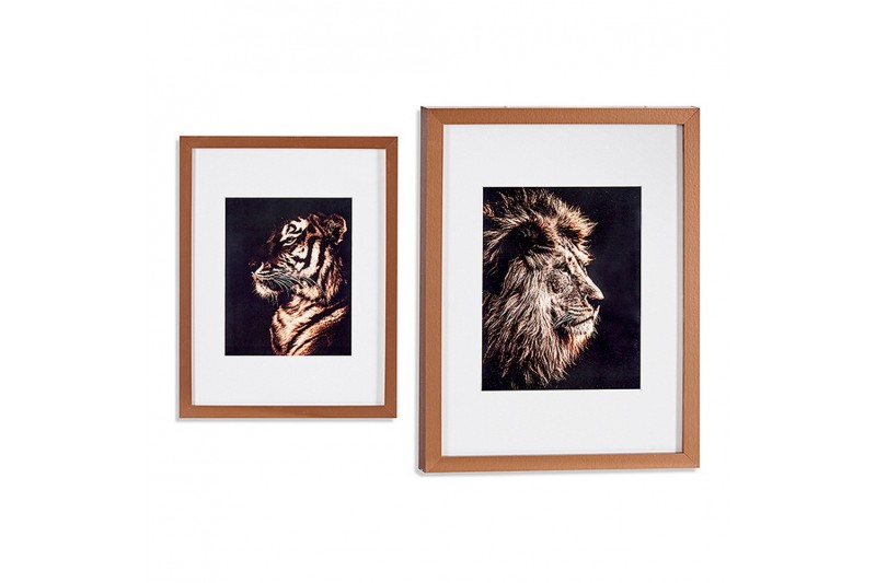 Cadre Tigre Lion Verre Bronze...