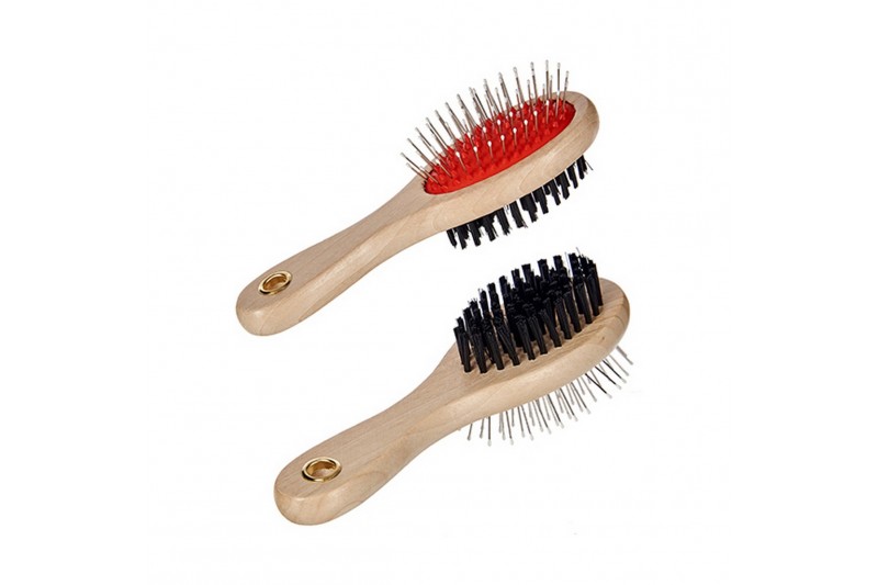 Dog Brush Wood Red Black Brown Steel...