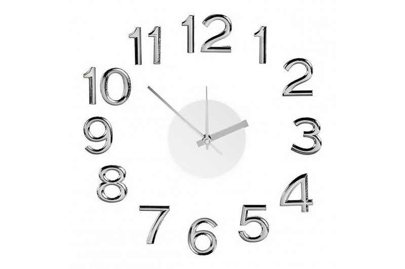 Wall Clock Silver White Sticker ABS...