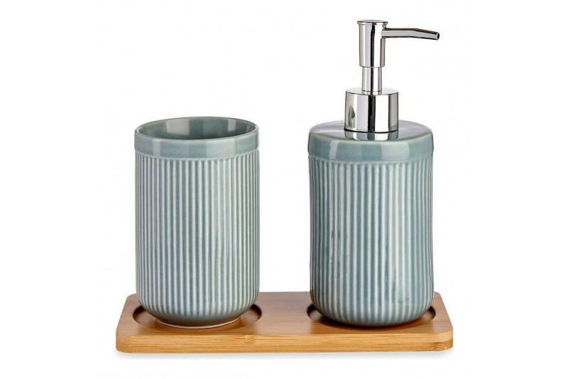 Set da Bagno Grigio Ceramica Bambù (3...