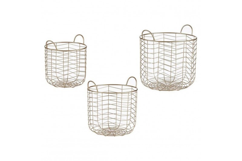 Set di Cesti Rotund Dorato Metallo (3...