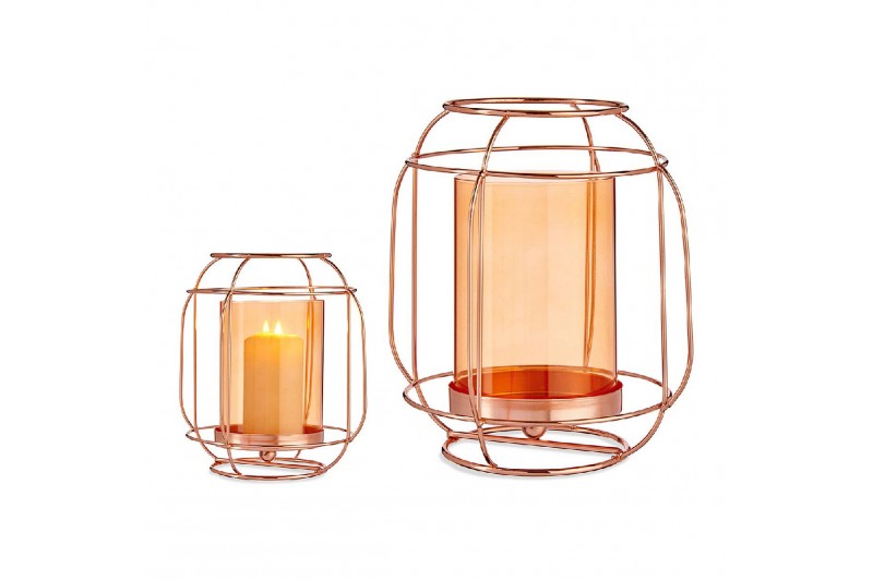 Candleholder Copper Amber Lantern...