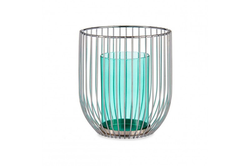 Candleholder Silver Blue Cage Metal...