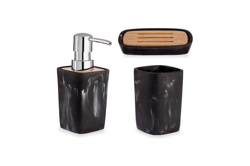 Bath Set Black 3 Pieces Plastic Bamboo