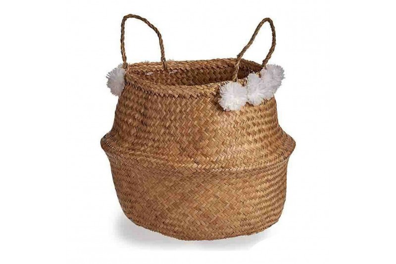 Basket Brown Pompoms Natural Fibre...