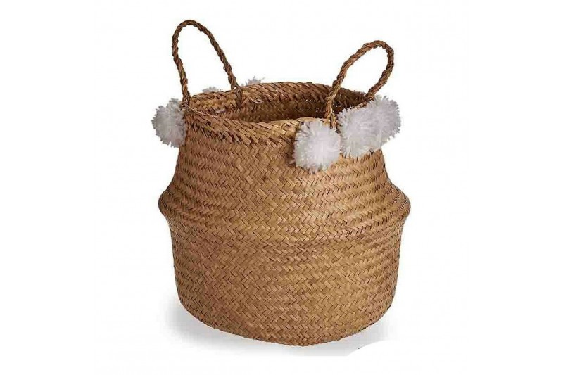 Basket Brown Pompoms Natural Fibre...