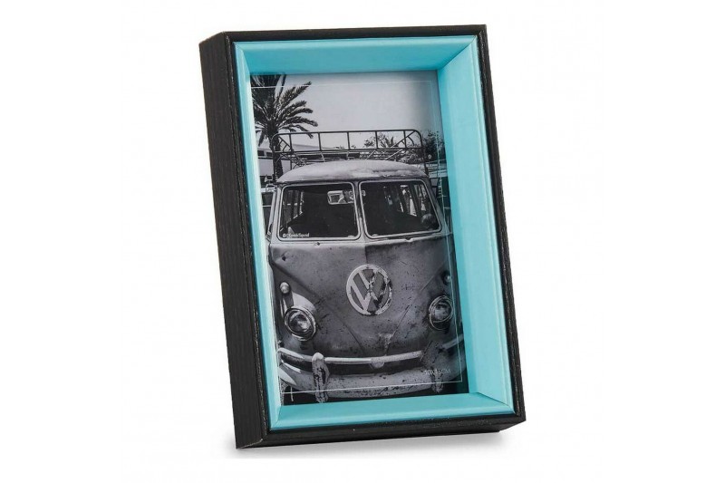 Cadre photo Noir Bleu Verre Bois MDF...