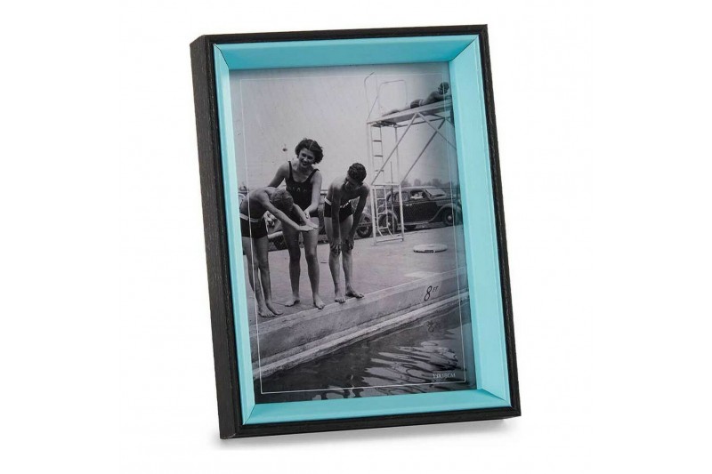 Cadre photo Noir Bleu Verre Bois MDF...