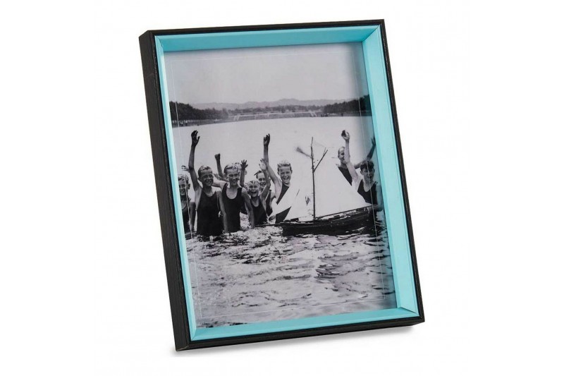 Cadre photo Noir Bleu Verre Bois MDF...