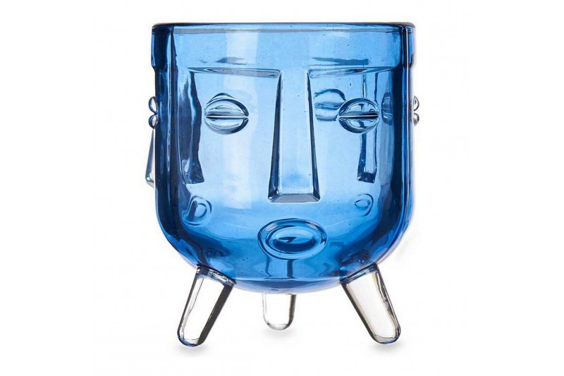 Bougeoir Visage Verre Bleu (7,8 x 8,8...