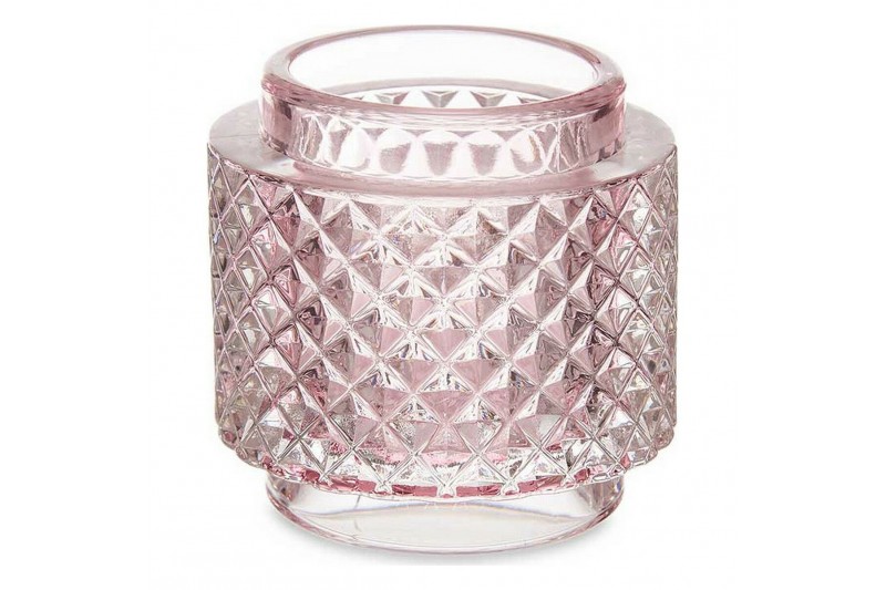 Bougeoir Rose verre (9 x 8,8 x 9 cm)