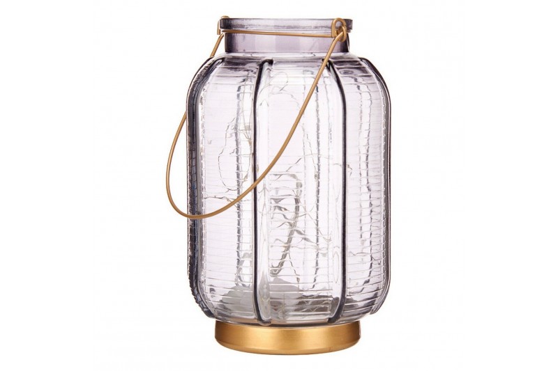 LED Lantern Stripes Grey Golden Glass...