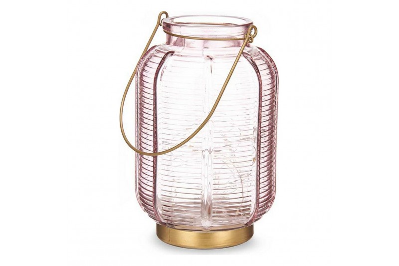 LED Lantern Stripes Pink Golden Glass...