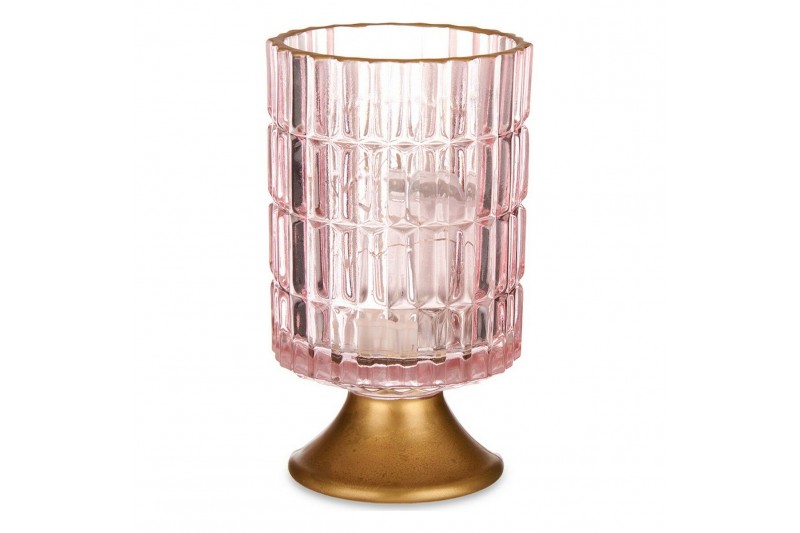 Led-lantaarn Strepen Roze Gouden Glas...