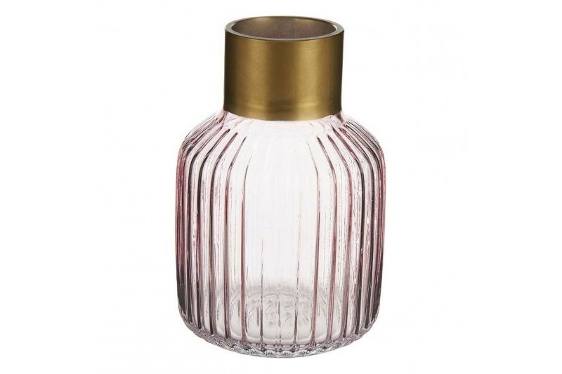 Vase Stripes Pink Golden Glass (12 x...