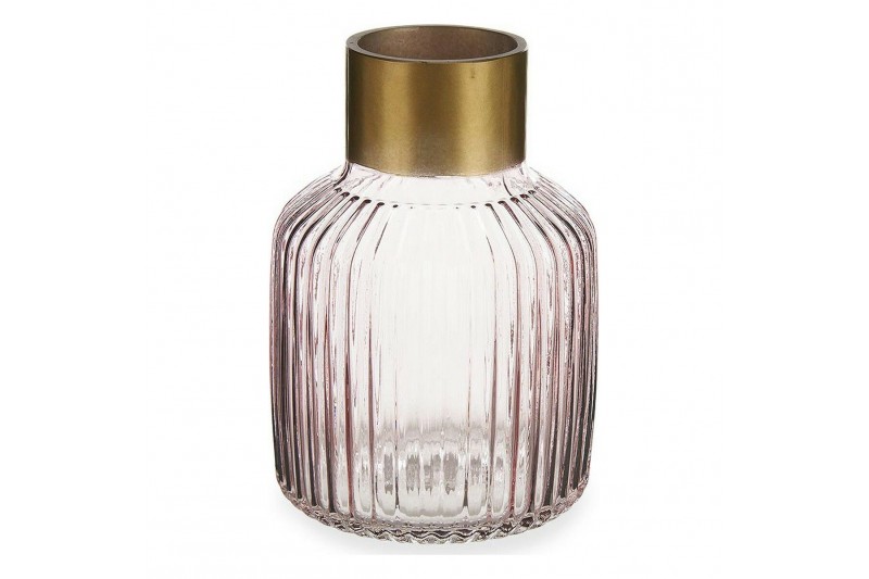 Vase Stripes Pink Golden Glass (14,5...