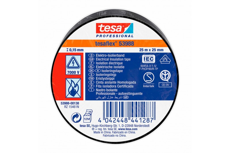 Insulating tape TESA Black PVC (25 mm...