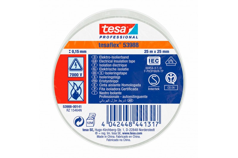 Ruban isolant TESA Blanc PVC (25 mm x...