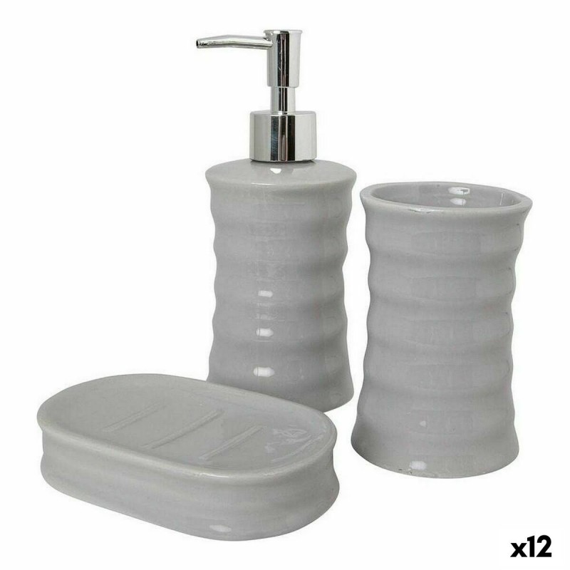 Bath Set Waves Ceramic Grey Metal (12...