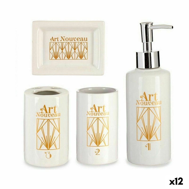 Bath Set White Golden Ceramic (12 Units)