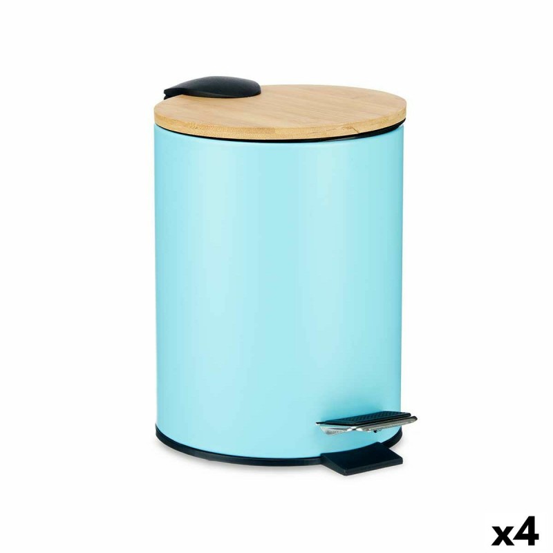 Papelera Azul Metal Bambú 3 L (4...