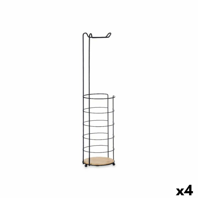 Toilet Roll Holder Black Metal Bamboo...