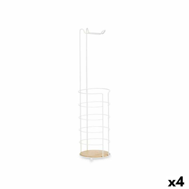 Toilet Roll Holder White Metal Bamboo...