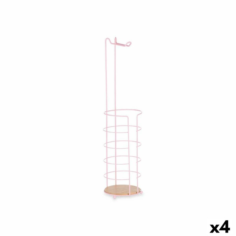 Toilet Roll Holder Pink Metal Bamboo...