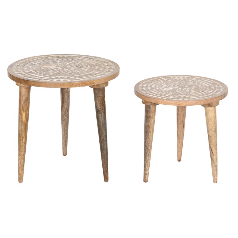 Set of 2 tables White Natural Wood...