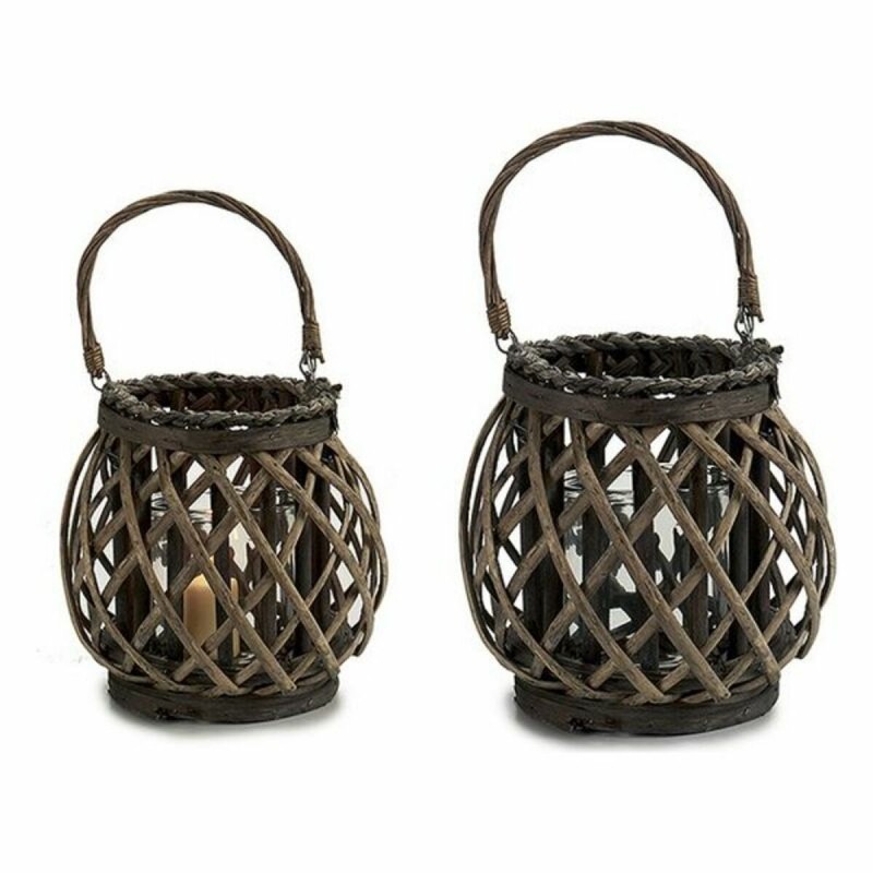 Candleholder Brown Grey wicker Glass...