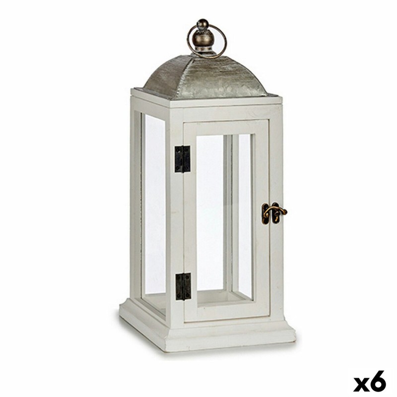 Farol Plateado Metal Madera Blanco...