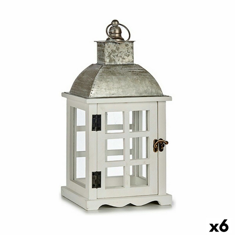 Farol Plateado Metal Madera Blanco...