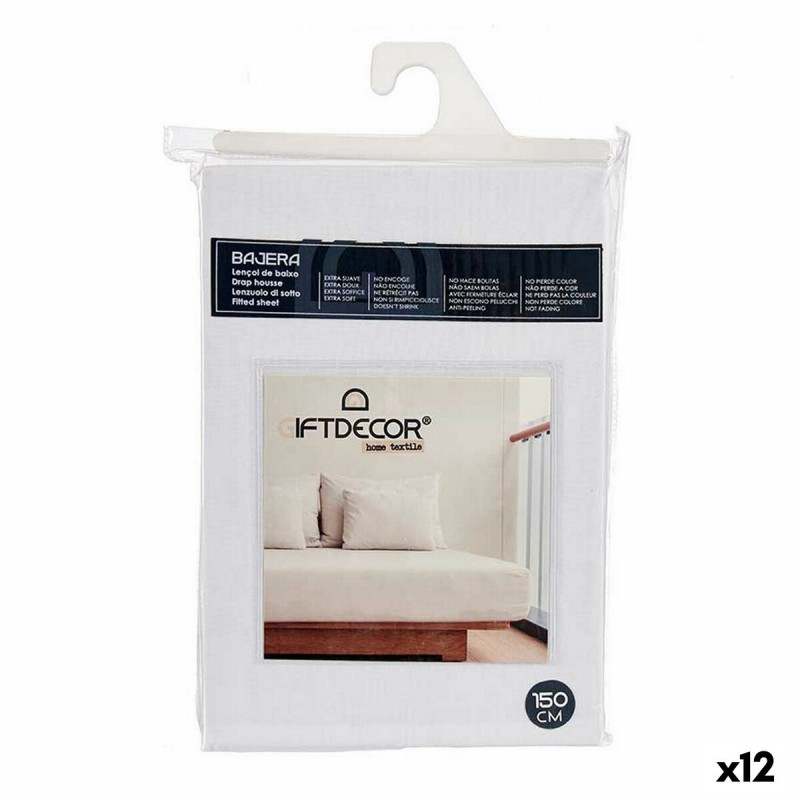 Drap housse 150 cm Blanc (12 Unités)