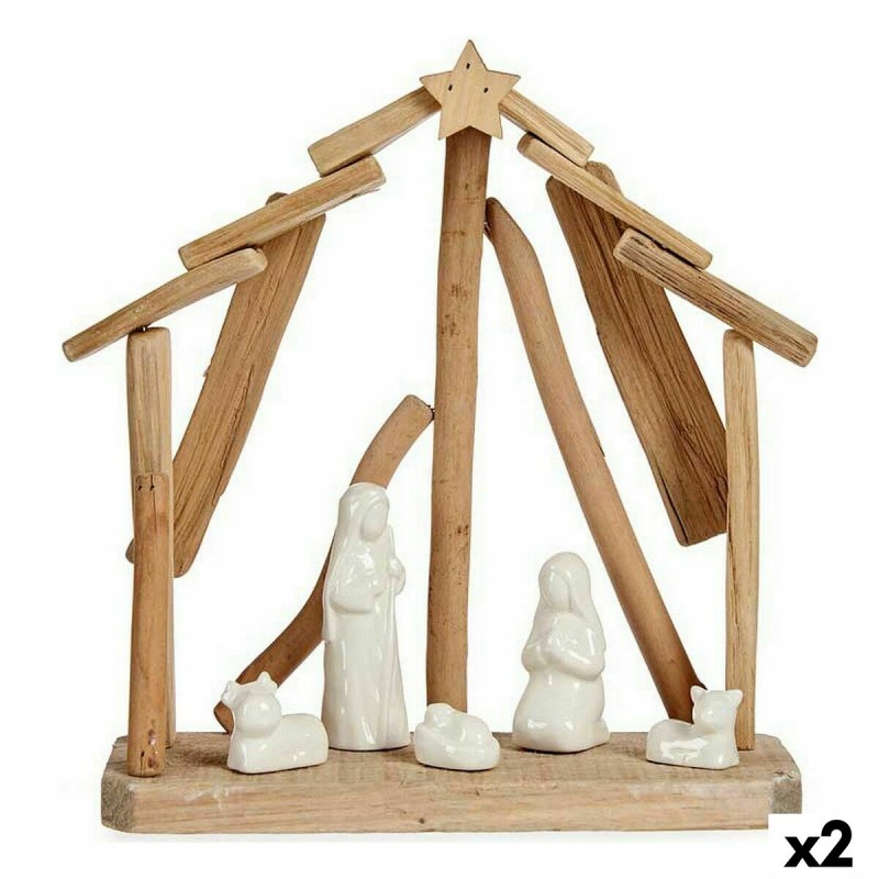 Crèche de Noël Céramique Marron Blanc...