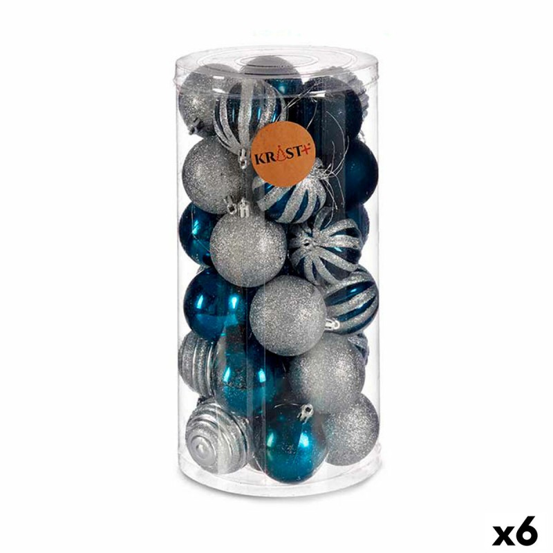 Set kerstballen Blauw Zilverkleurig...