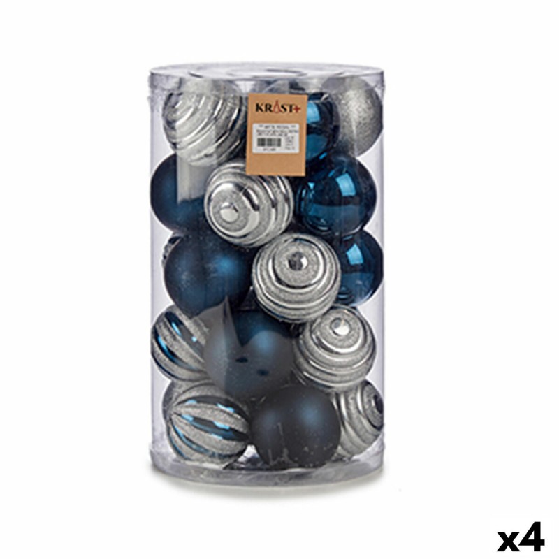 Set kerstballen Blauw Zilverkleurig...