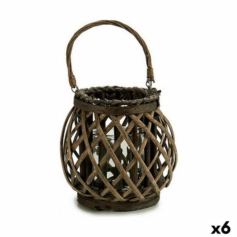 Candleholder Grey Brown wicker Glass...