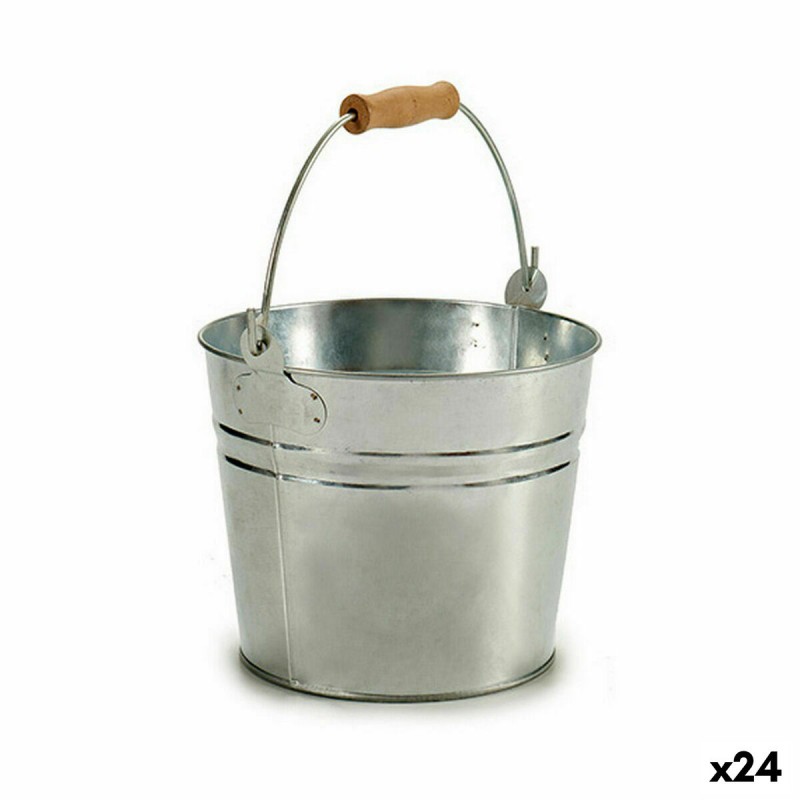 Cache-pot Seau Argenté Bois Zinc 22,5...