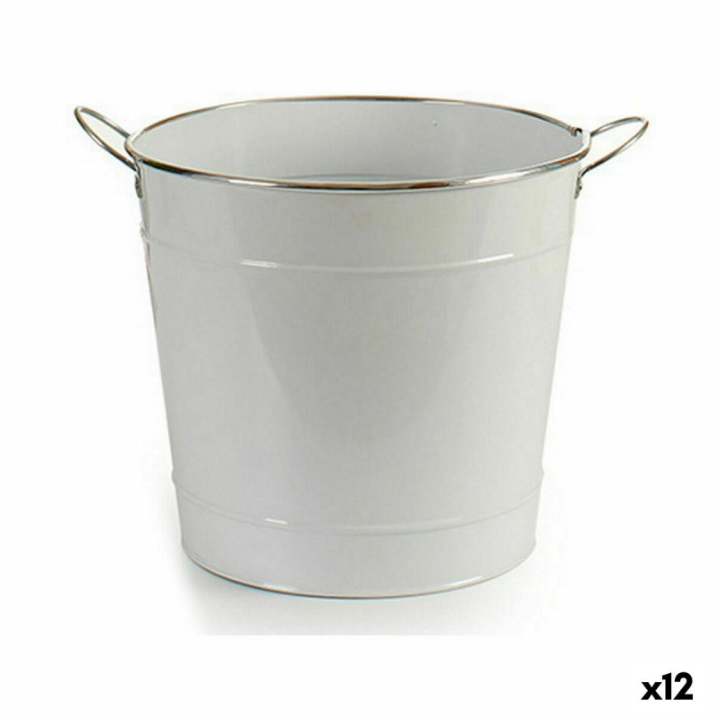 Vaso Secchio Bianco Argentato Metallo...