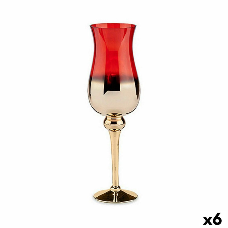 Bougeoir Verre Rouge Doré 13 x 45 x...