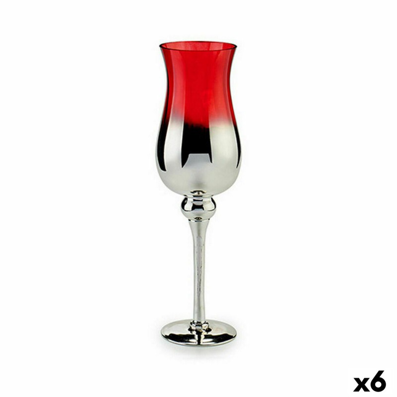 Bougeoir Verre Rouge Argenté 14 x 45...