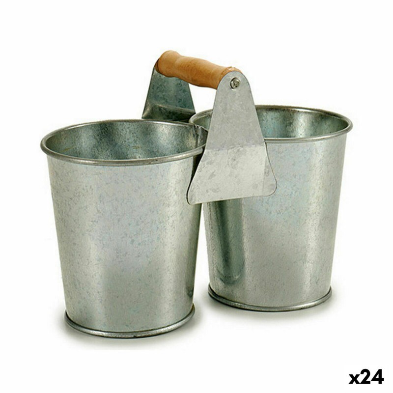 Cache-pot Double Marron Argenté Bois...