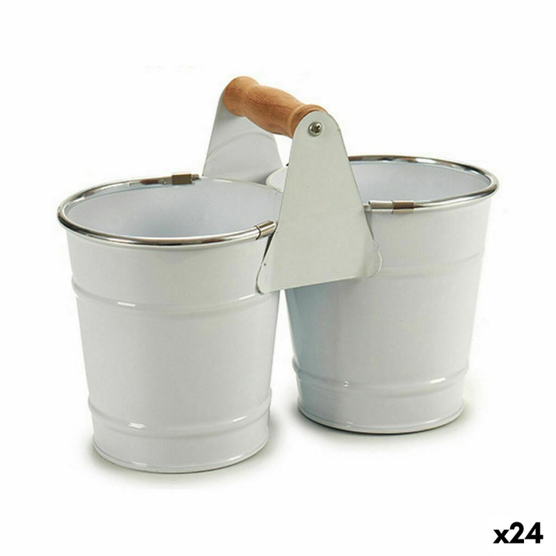 Vaso Doppia Bianco Argentato Legno...