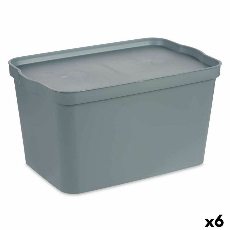 Storage Box with Lid Grey Plastic 24...