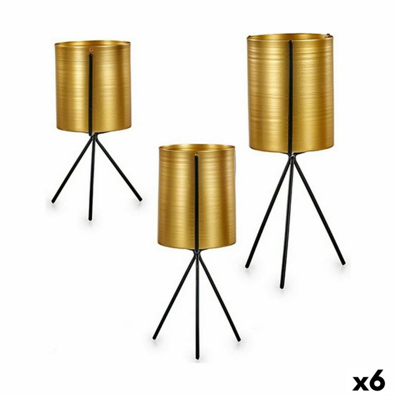 Set of Planters Black Golden Metal (6...