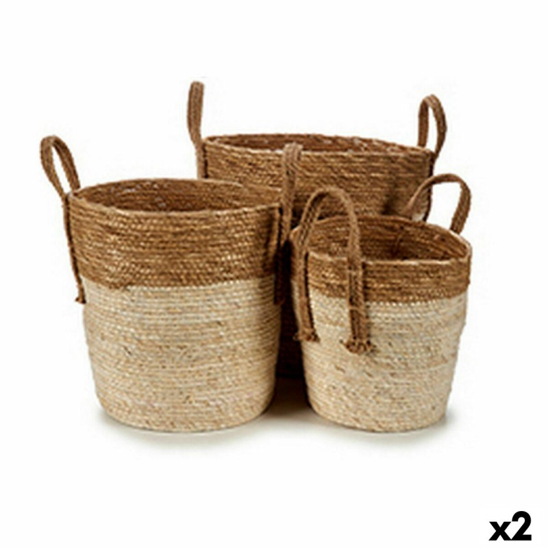 Set of Baskets Brown Natural Straw (2...