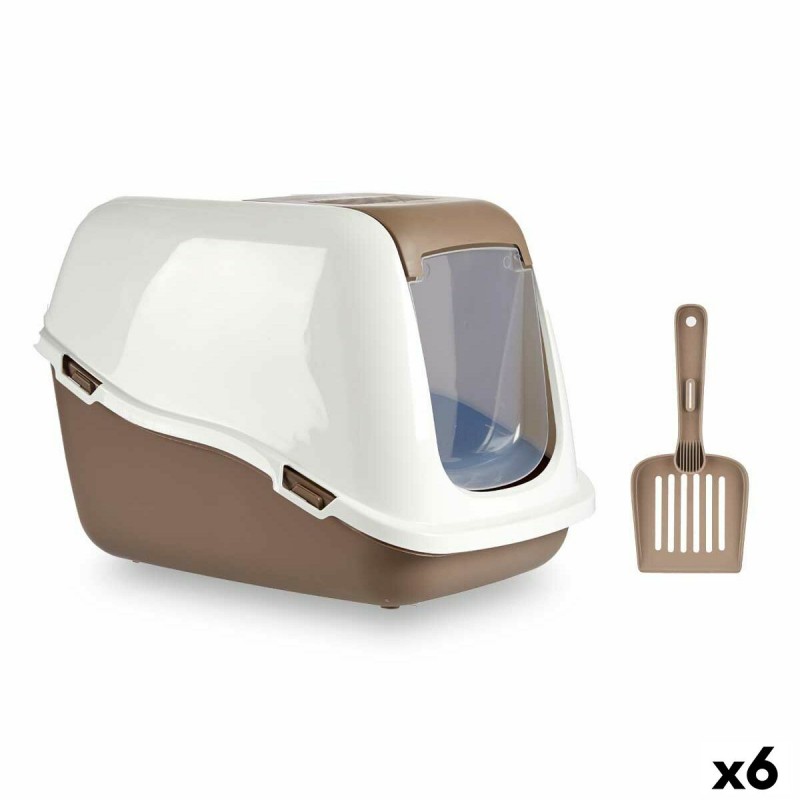 Cat Litter Box White Beige Plastic...