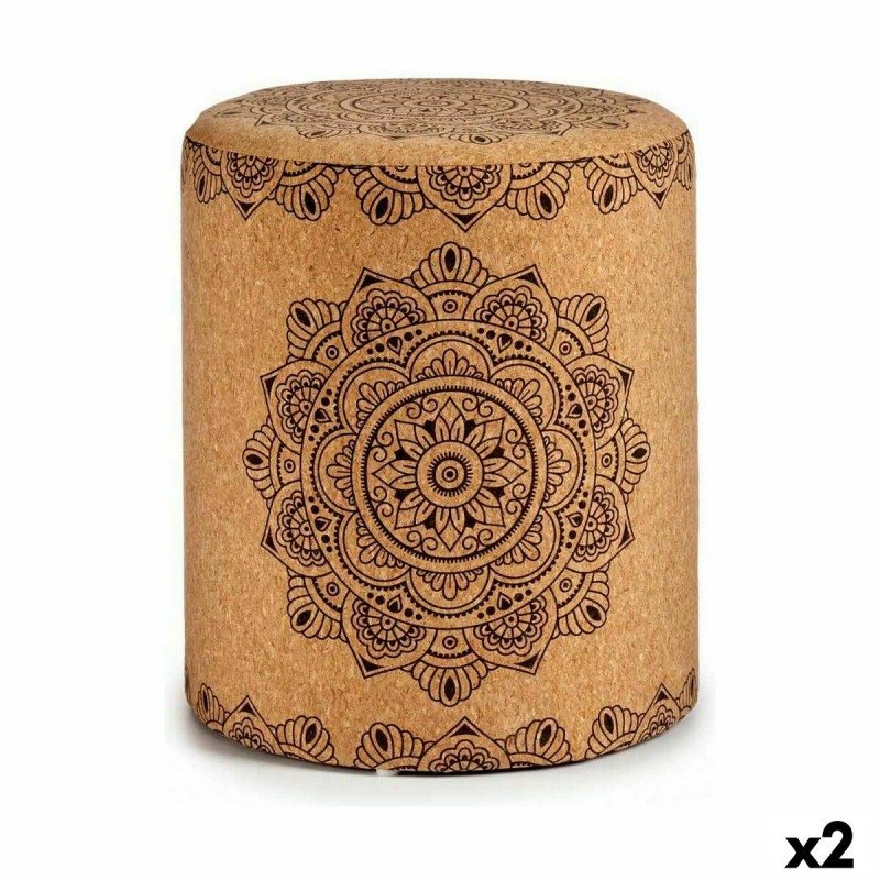 Pouf Mandala Marron Liège Bois MDF 34...