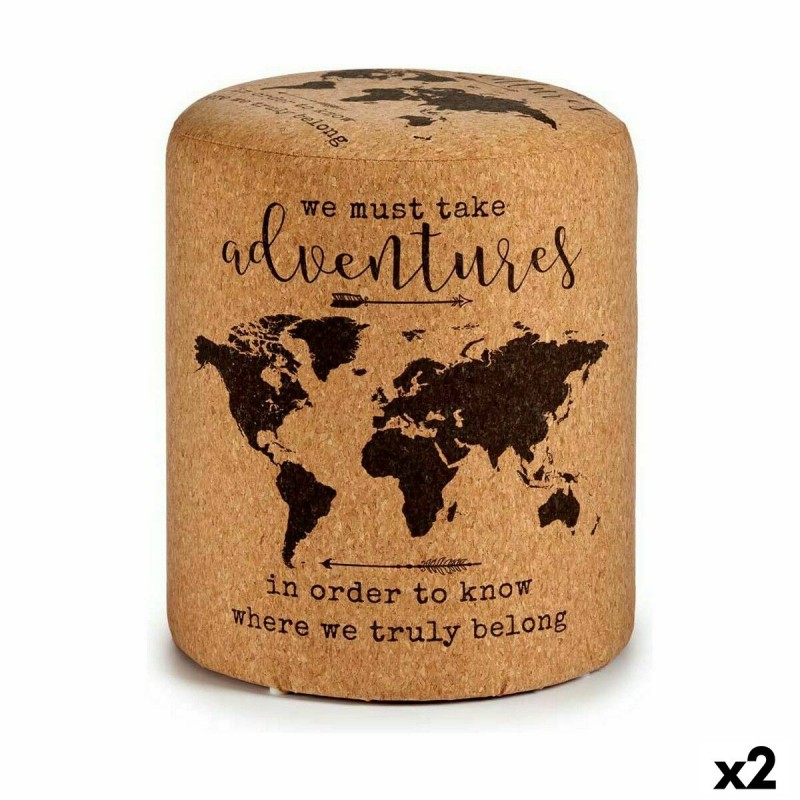 Pouffe World Map Brown Cork MDF Wood...