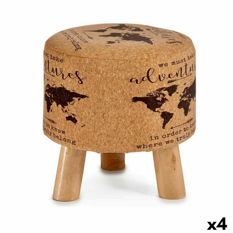 Pouffe World Map Brown Cork MDF Wood...